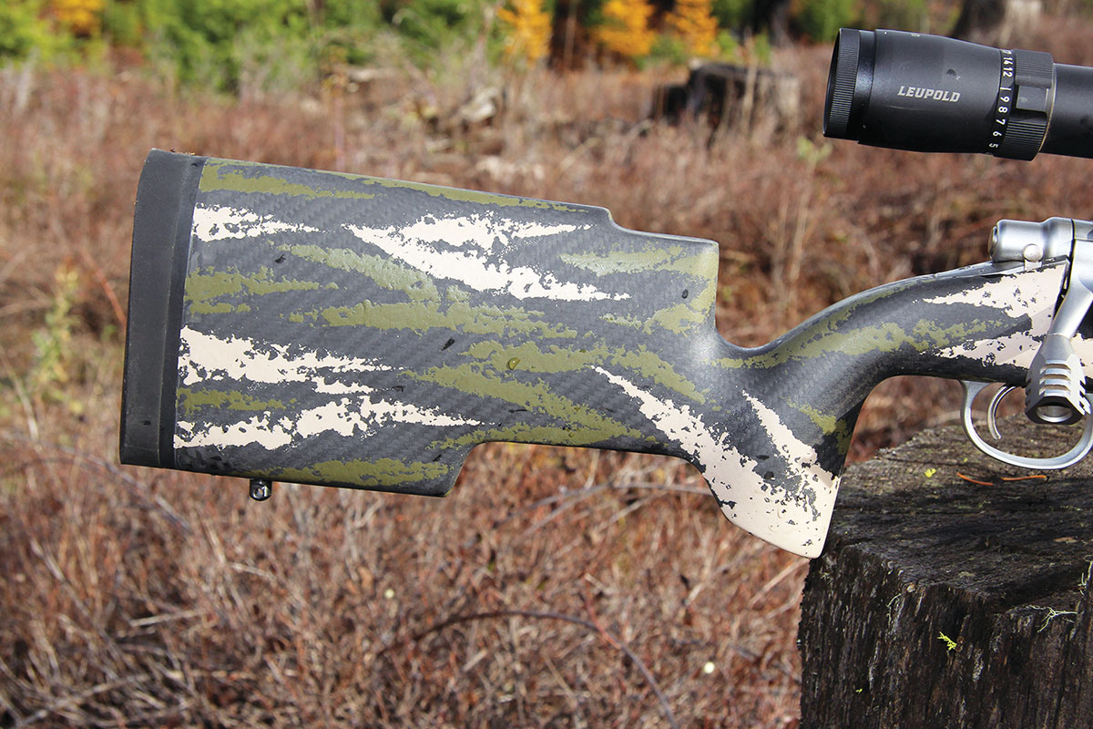 The butt section of the AG Chalk Branch stock proved comfortable and provided perfect eye alignment behind the Leupold 4-20x 52mm  VX-5HD scope. A comb cut-out allows easy bolt removal and operation.